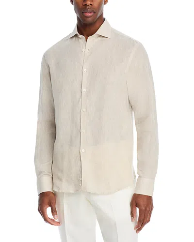 Canali Linen Sport Shirt In Brown