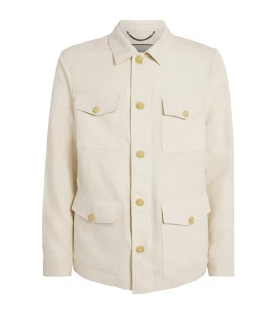 Canali Linen Suede-trim Jacket In Neutral