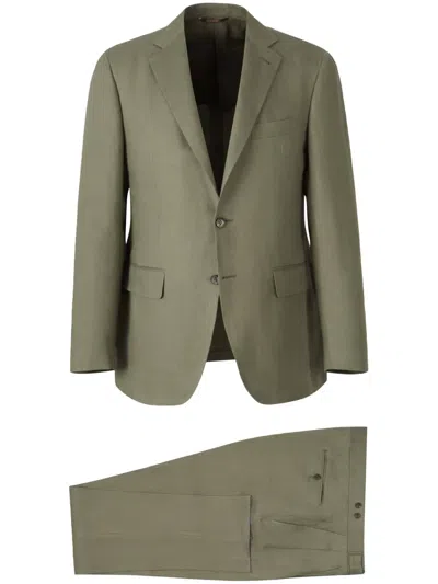 Canali Plain Linen Suit In Green