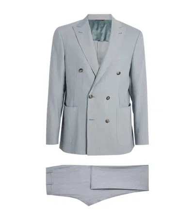Canali Linen-wool Kei Double-breasted Blazer In Blue