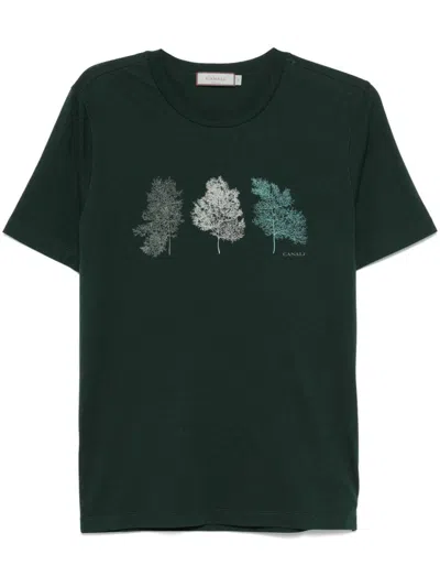 Canali Logo Cotton T-shirt In Green