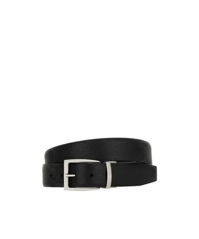 Canali Logo-engraved Pebbled Leather Belt In Black