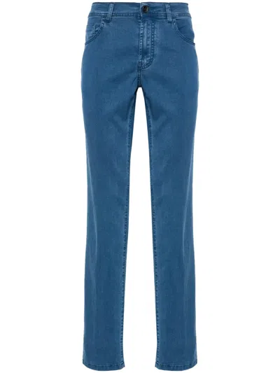 Canali Logo-patch Mid-rise Jeans In Blue
