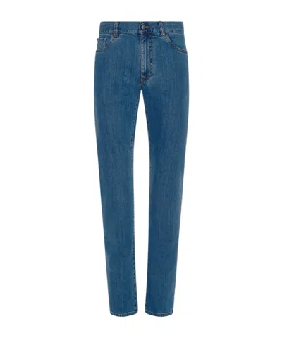 Canali Logo-patch Straight-leg Trousers In Blue