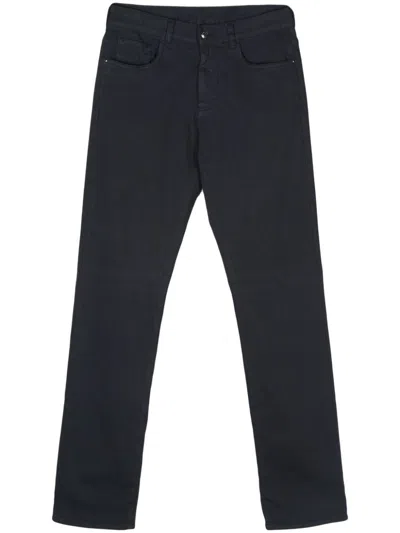 Canali Logo-patch Trousers In Blue