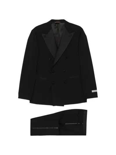 Canali Logo-patch Double-breasted Dinner Suit In Black