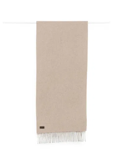 Canali Logo-patch Fringed Scarf In Neutral