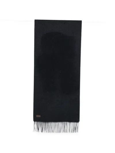 Canali Logo-patch Fringed Scarf In Black