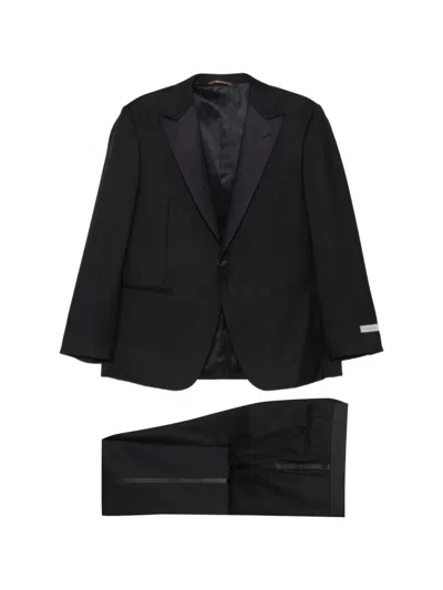 Canali Logo-patch Single-breasted Dinner Suit In Blue