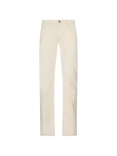 Canali Logo-patch Straight-leg Jeans In Neutral