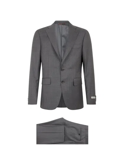 Canali Logo-patch Suit In Gray