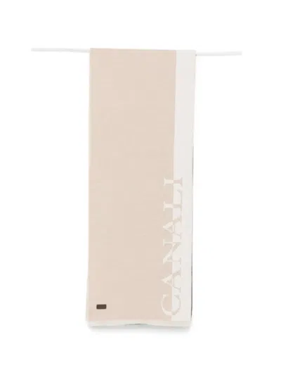Canali Logo-print Fringed-edge Scarf In Gray