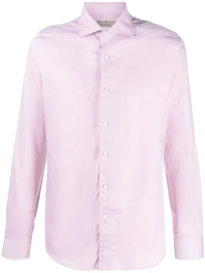 Canali Long-sleeve Buttoned Shirt In Pink