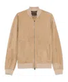 Canali Ultrasoft Suede Bomber Jacket In Nude