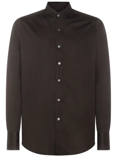 Canali Dark Grey Cotton Shirt In Brown