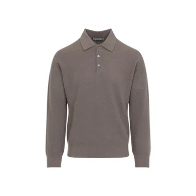 Canali Long-sleeve Knit Polo Shirt In Gray
