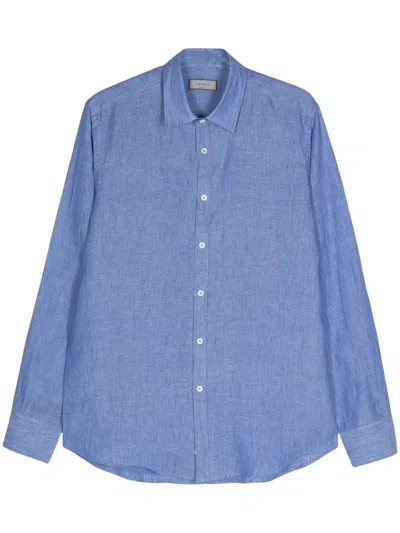 Canali Long-sleeve Linen Shirt In Blue