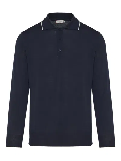 Canali Long Sleeve Polo Shirt In Blue