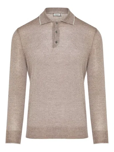Canali Long Sleeve Polo Shirt In Brown
