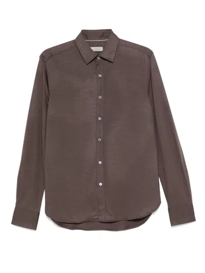 Canali Long-sleeve Wool Shirt In Brown