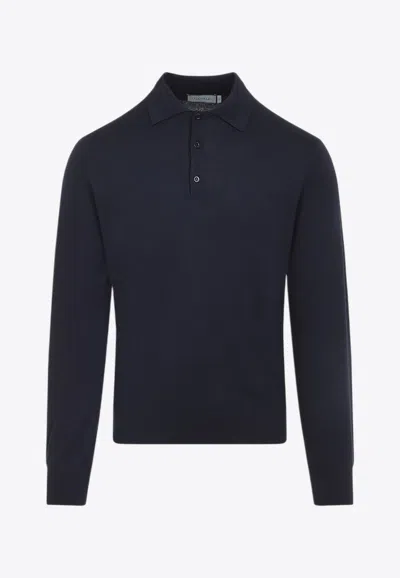 Canali Navy Blue Cashmere Long Sleeves Polo In Black