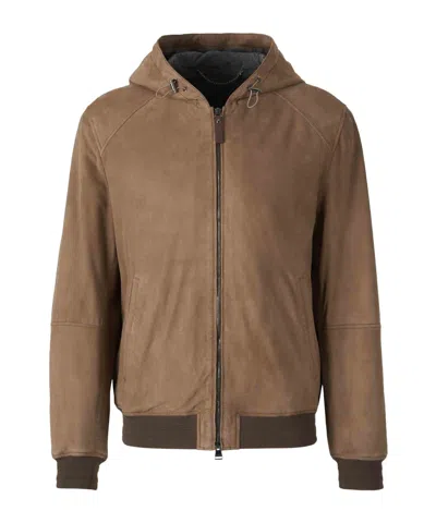 Canali Long-sleeved Casual Jacket In Brown