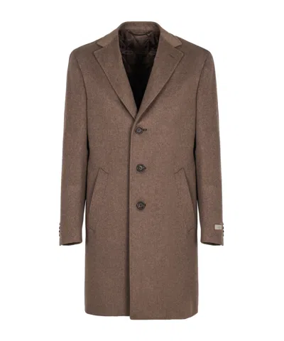 Canali Long-sleeved Coat In Brown