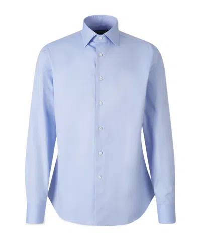 Canali Long Sleeved Curved Hem Shirt In Blue