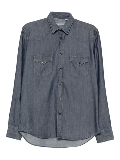 Canali Long-sleeved Denim Shirt In Blue
