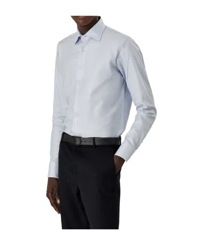 Canali Long-sleeved Plaid Shirt In Black