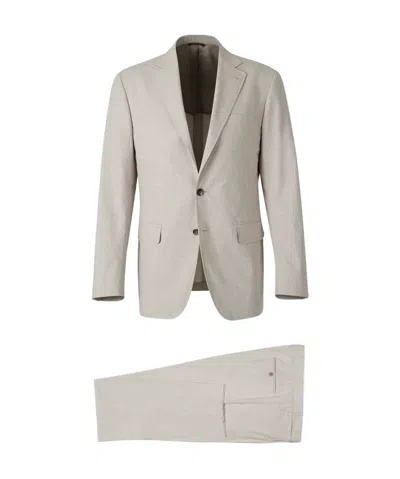 Canali Long-sleeved Plaid Suit Set In Beige