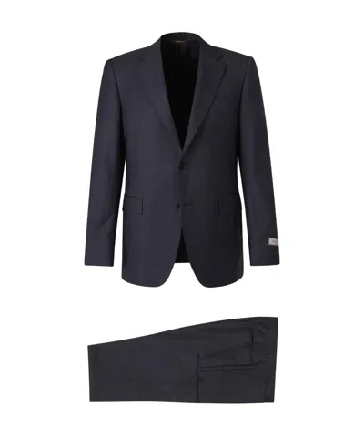 Canali Long-sleeved Suit Coat Set In Dark Blue-gray Hue