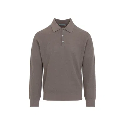 Canali Long Sleeves Suede Detail Polo In Orange