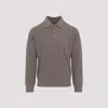 Canali Taupe Brown Wool Long Sleeves Suede Detail Polo In Brown
