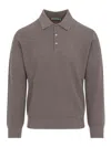 Canali Taupe Brown Wool Long Sleeves Suede Detail Polo In Brown