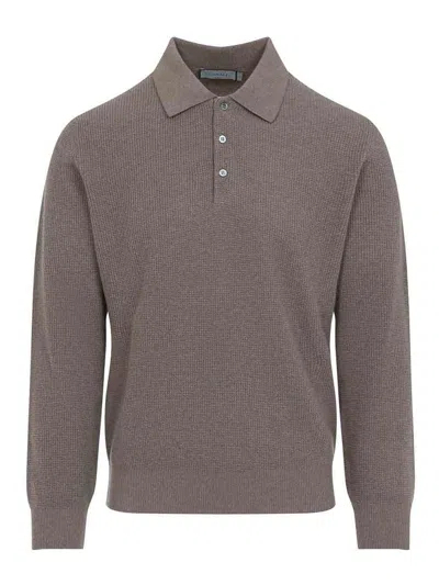 CANALI LONG SLEEVES SUEDE DETAIL POLO