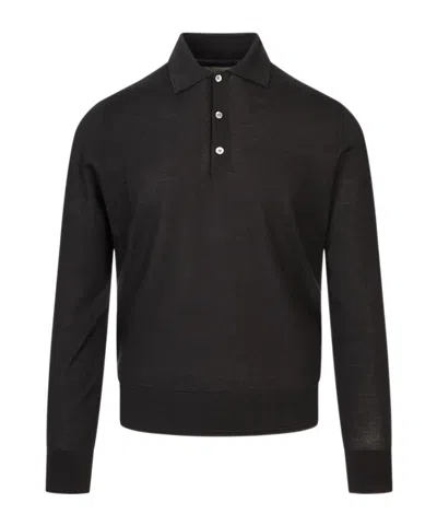 Canali Long-sleeve Knitted Polo Shirt In Black