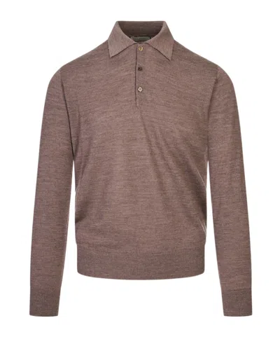 Canali Long-sleeve Knitted Polo Shirt In Brown