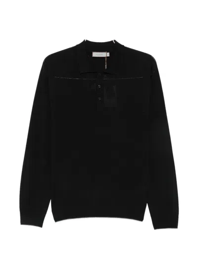 Canali Long-sleeve Polo Shirt In Black