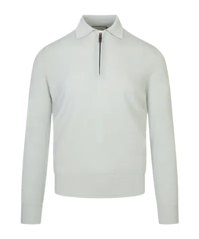 Canali Polo-collar Merino Wool Sweater In Gray