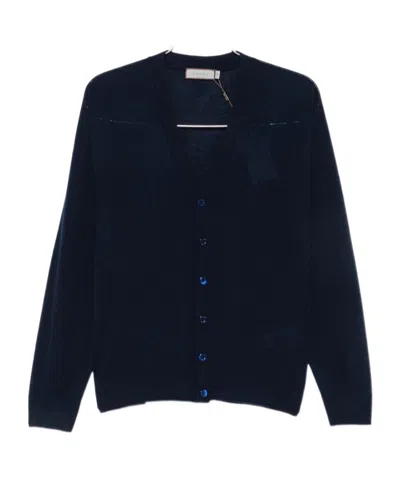 Canali Long-sleeved Knitted Cardigan In Blue