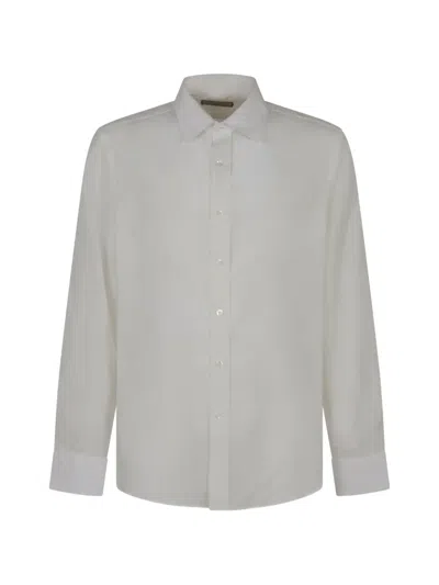 Canali Long-sleeved Linen Shirt In Gray