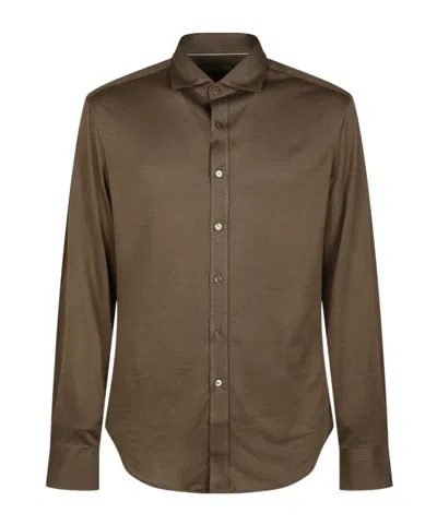 Canali Long-sleeved Shirt In Brown