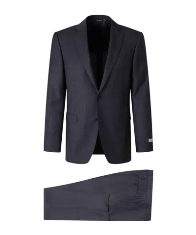 Canali Long-sleeved Suit Jacket And Trousers Two-piece Set In Blue