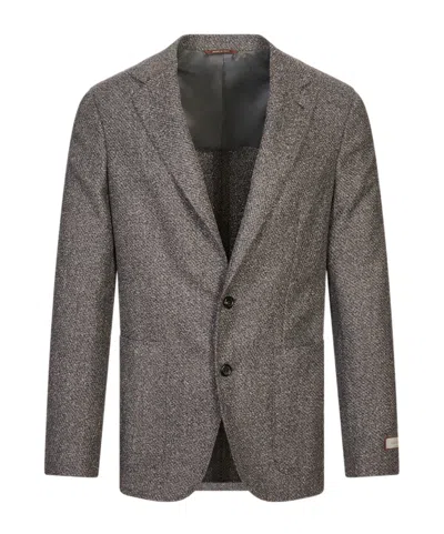 Canali Marl-effect Notched-lapel Blazer In Gray