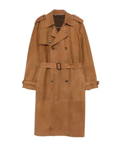 Canali Long-sleeved Trench Coat In Brown