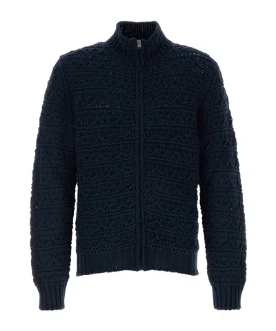 Canali Long-sleeved Zip-up Cardigan In Blue