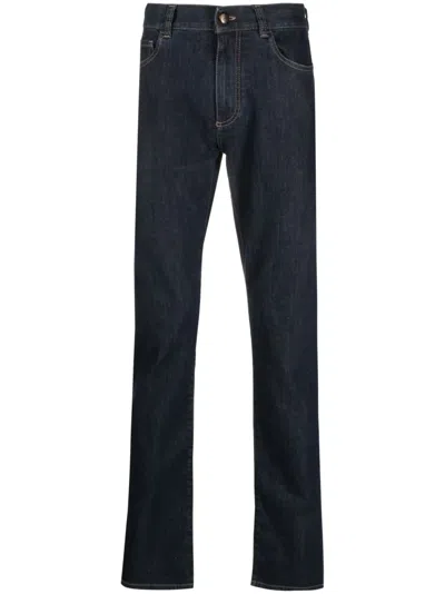 Canali Low-rise Straight-leg Trousers In Blue