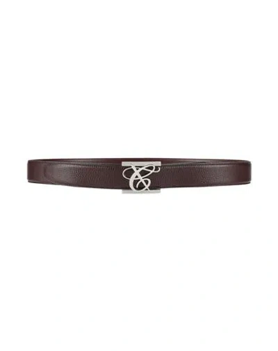 Canali Man Belt Burgundy Size 39.5 Leather In Red