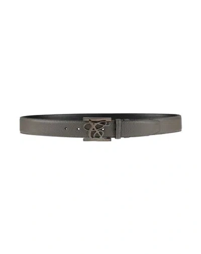 Canali Man Belt Grey Size 36 Leather